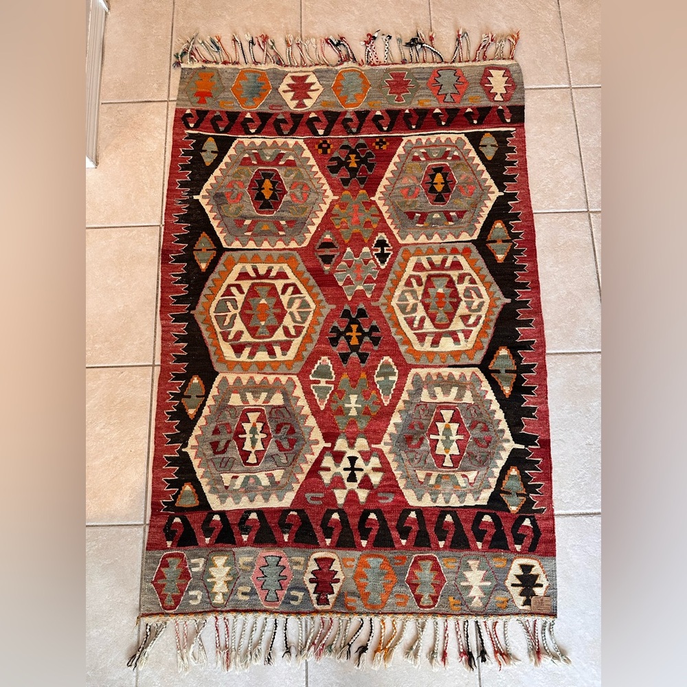 Vintage Handwoven Geometric Kilim Rug